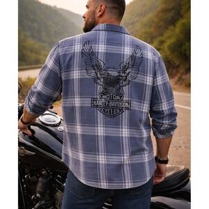 Harley Davidson Mens Classic Americana Road Captain Shirt Sz XL Blue Eagle Biker